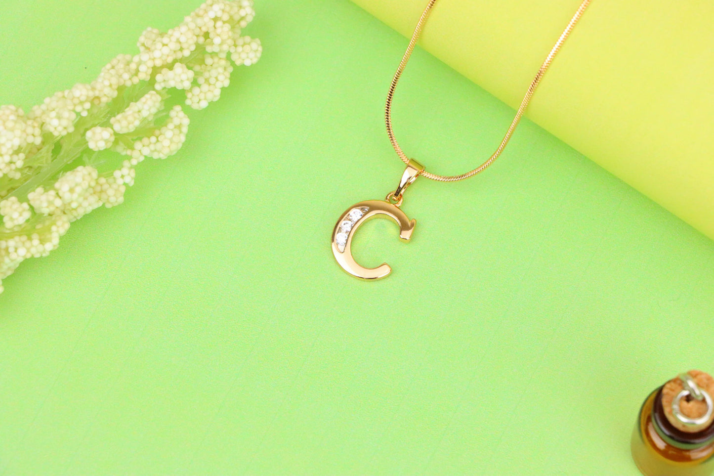 Rose Gold Letter C Pendant with Crystals – 18K Gold Plated Charm, XPPT1352 (2132-9)