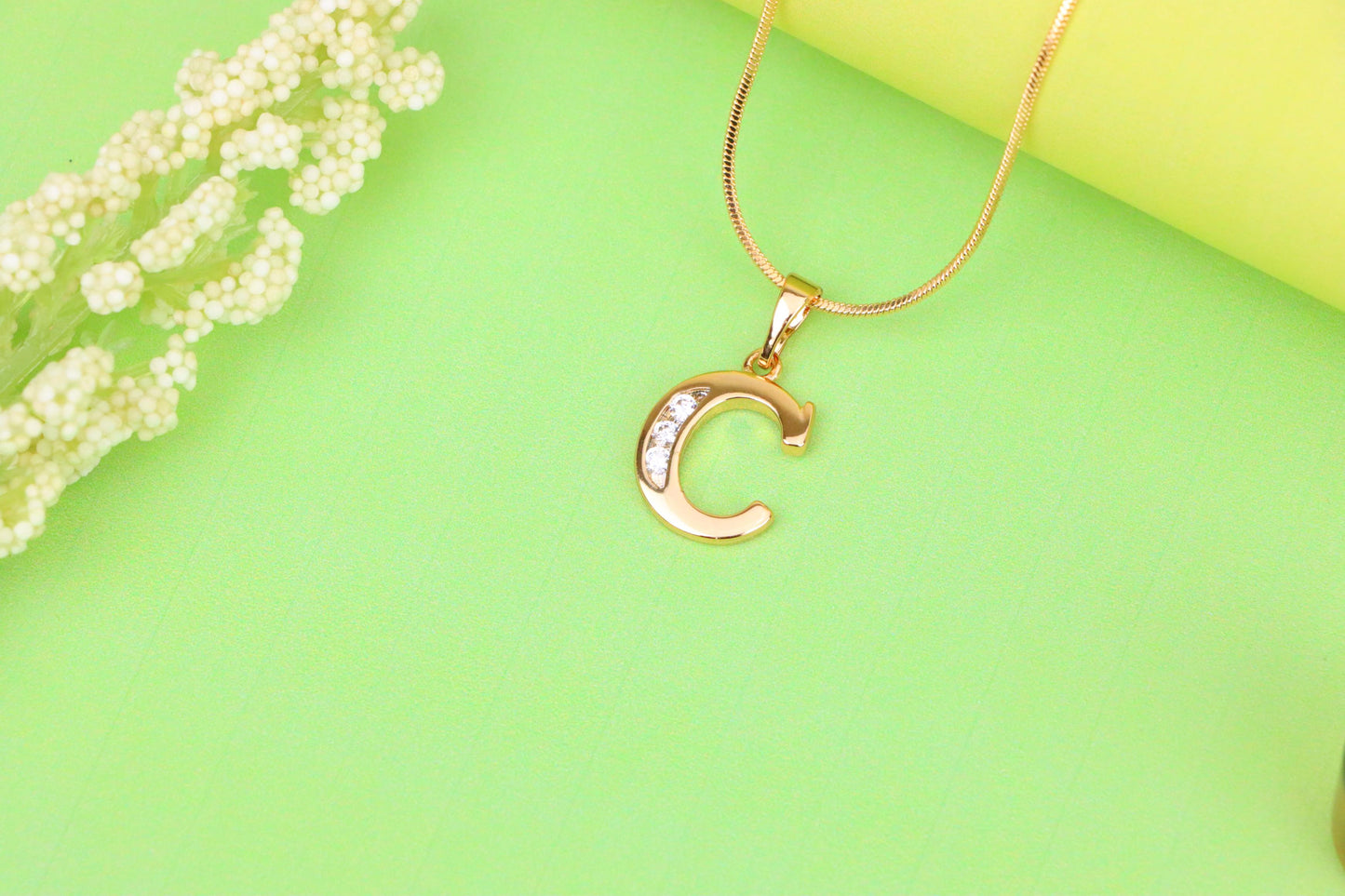 Rose Gold Letter C Pendant with Crystals – 18K Gold Plated Charm, XPPT1352 (2132-9)