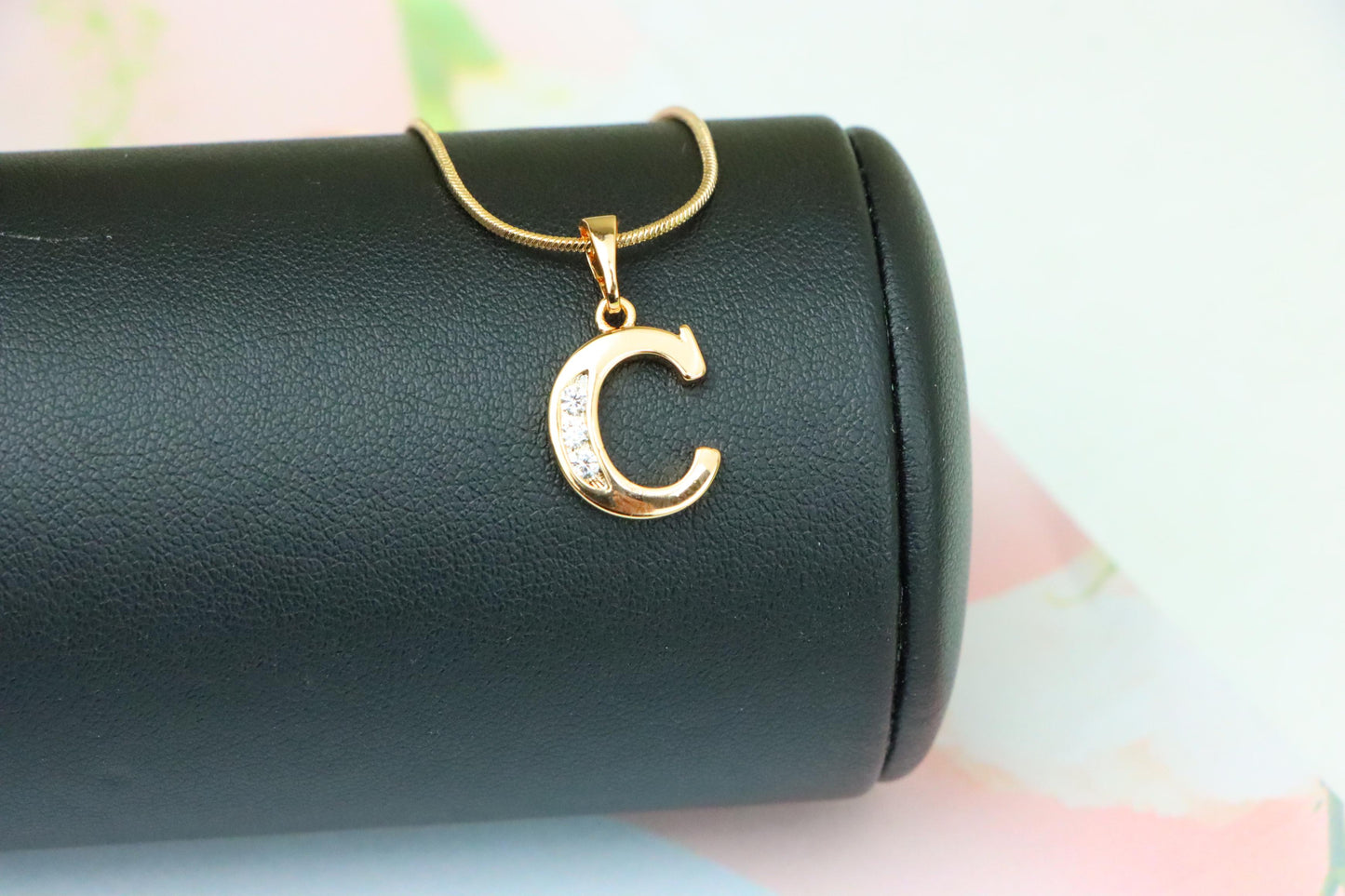 Rose Gold Letter C Pendant with Crystals – 18K Gold Plated Charm, XPPT1352 (2132-9)