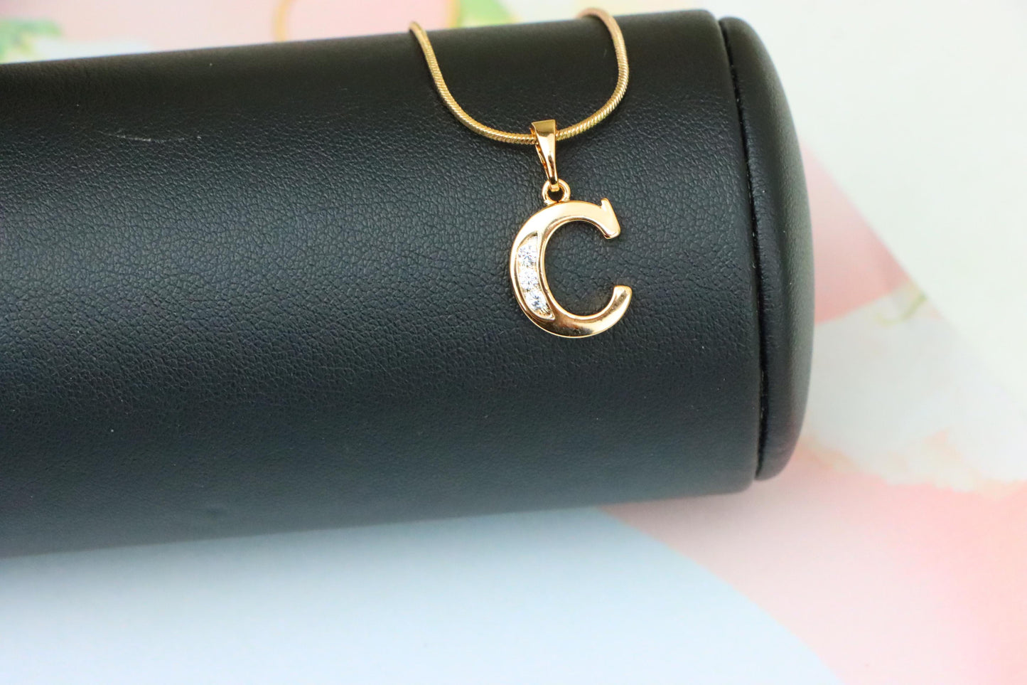 Rose Gold Letter C Pendant with Crystals – 18K Gold Plated Charm, XPPT1352 (2132-9)