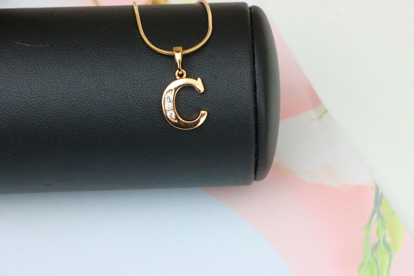 Rose Gold Letter C Pendant with Crystals – 18K Gold Plated Charm, XPPT1352 (2132-9)