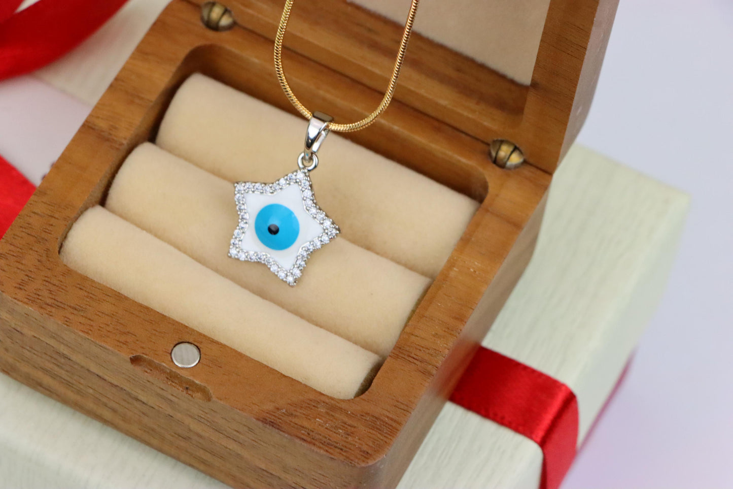 Star Evil Eye Pendant in Rose Gold Plated Brass with CZ Detailing, XPPT1820 (2153-8)