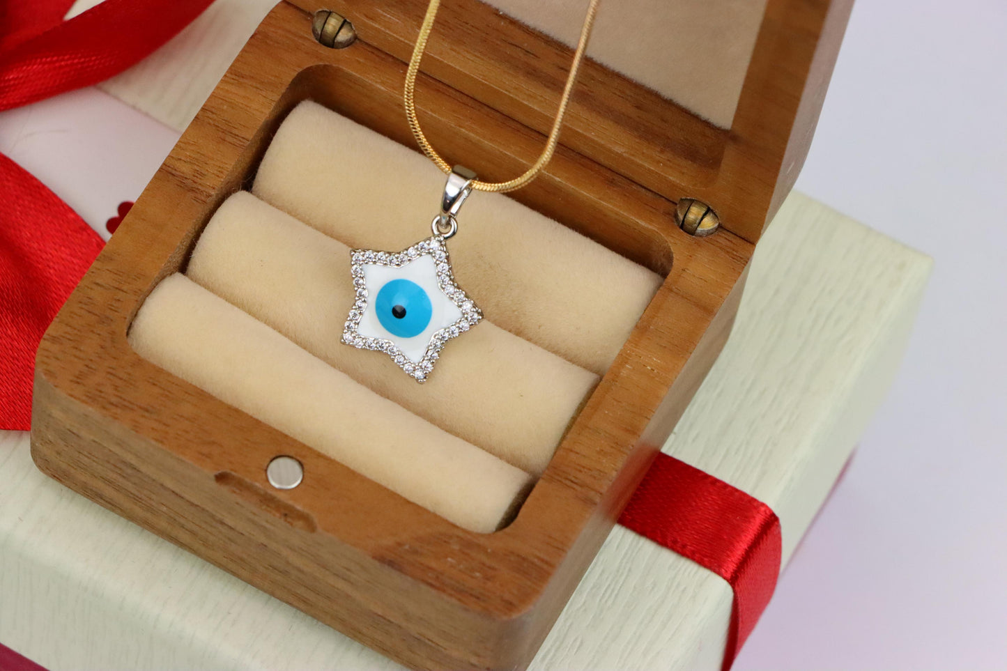 Star Evil Eye Pendant in Rose Gold Plated Brass with CZ Detailing, XPPT1820 (2153-8)