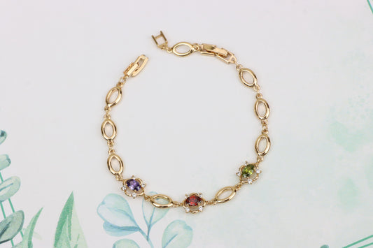 Elegant Multicolor Oval Link Rose Gold Bracelet with Gemstones, XPBL1019 (2102-8)