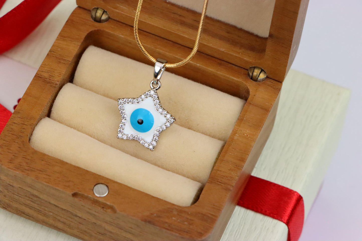 Star Evil Eye Pendant in Rose Gold Plated Brass with CZ Detailing, XPPT1820 (2153-8)