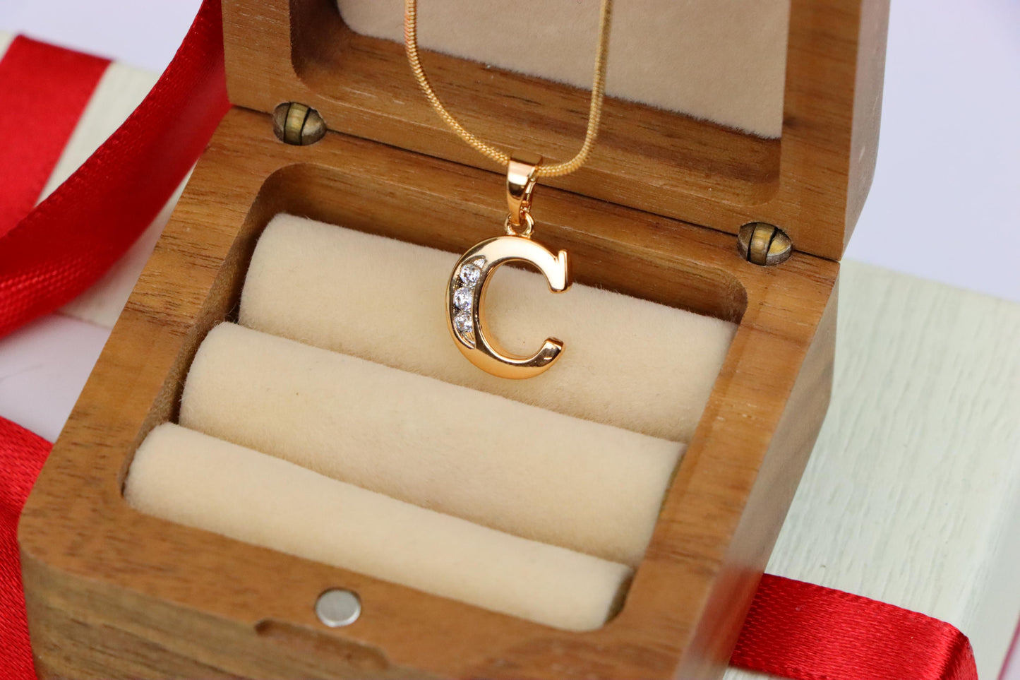Rose Gold Letter C Pendant with Crystals – 18K Gold Plated Charm, XPPT1352 (2132-9)