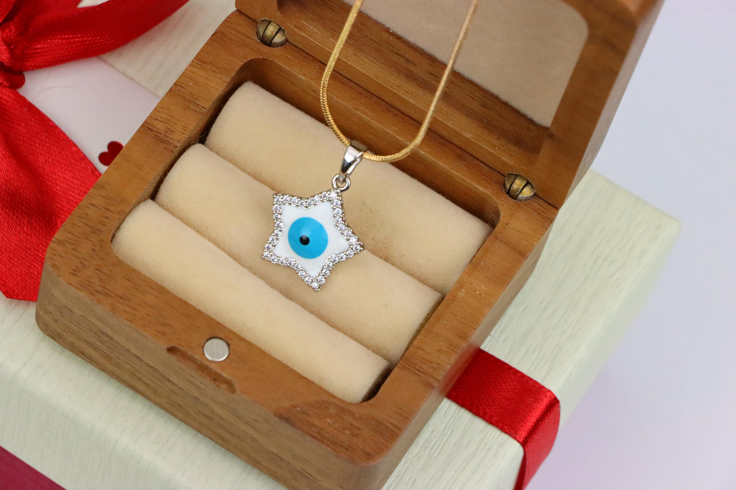 Star Evil Eye Pendant in Rose Gold Plated Brass with CZ Detailing, XPPT1820 (2153-8)