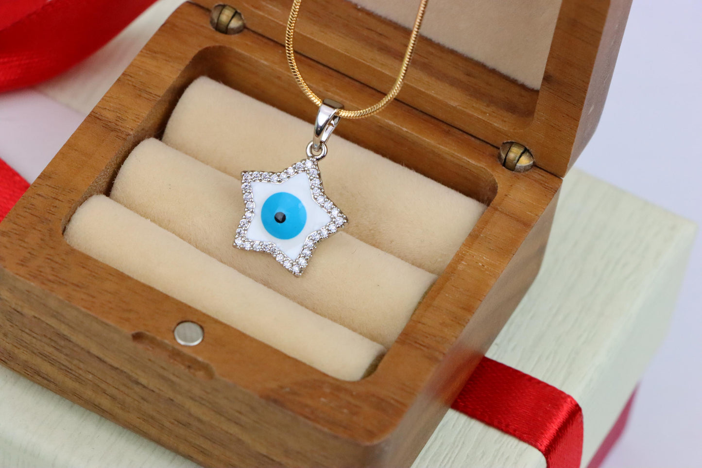 Star Evil Eye Pendant in Rose Gold Plated Brass with CZ Detailing, XPPT1820 (2153-8)