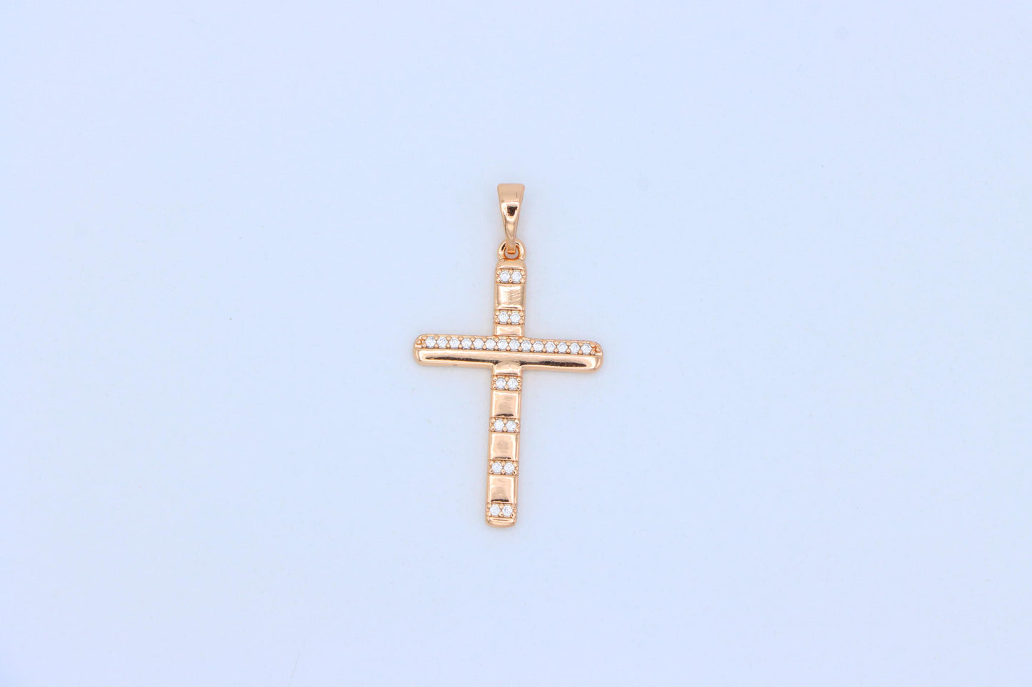 Rose Gold Cross Pendant with CZ Stripes in Geometric Modern Design, XPPT1821 (2153-9)