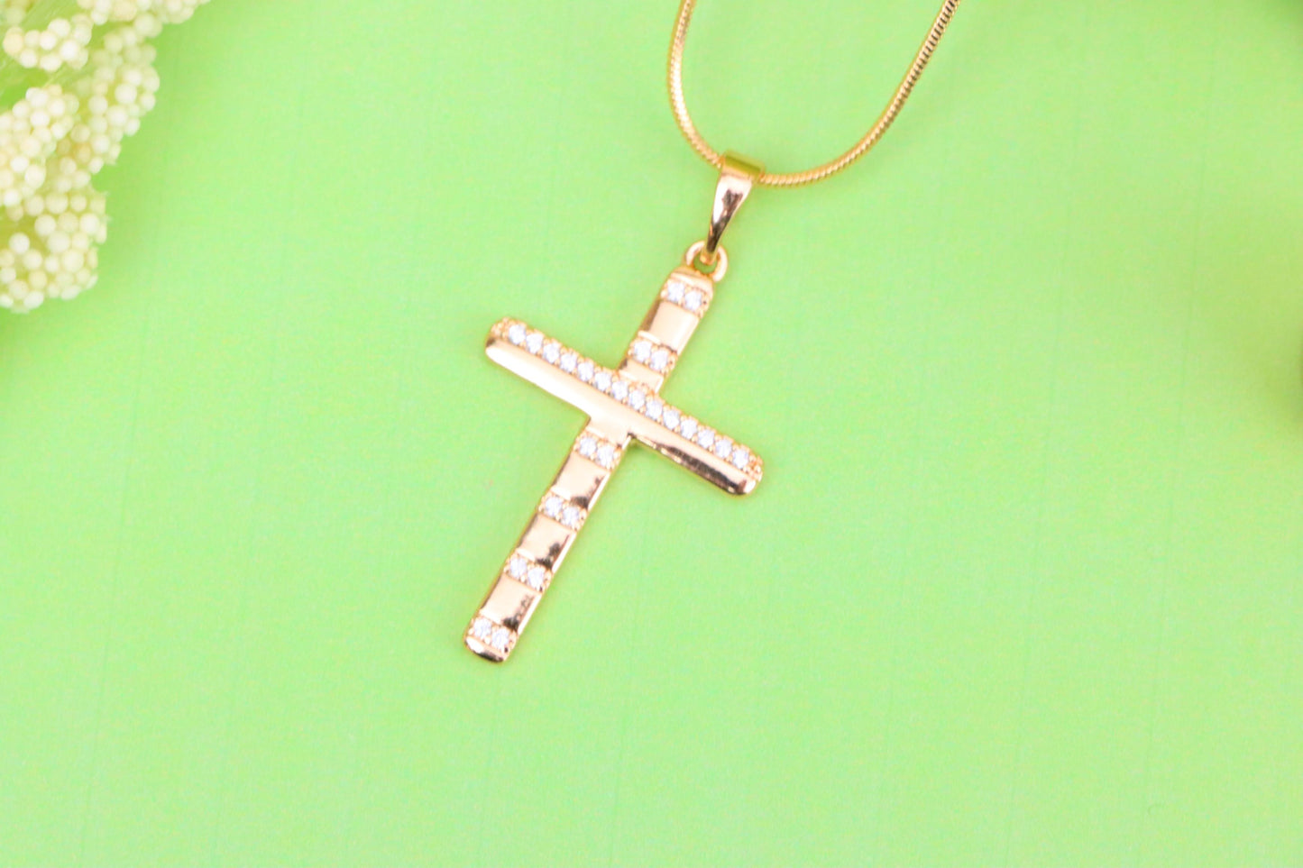 Rose Gold Cross Pendant with CZ Stripes in Geometric Modern Design, XPPT1821 (2153-9)