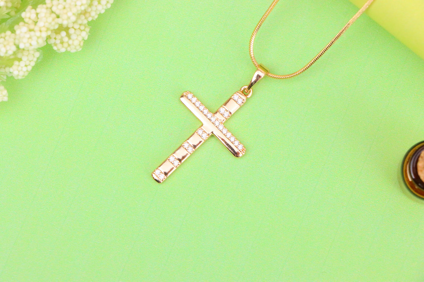 Rose Gold Cross Pendant with CZ Stripes in Geometric Modern Design, XPPT1821 (2153-9)