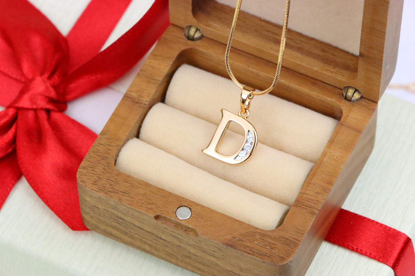 Rose Gold Letter D Pendant with Crystals – 18K Gold Plated Charm, XPPT1353 (2132-9)