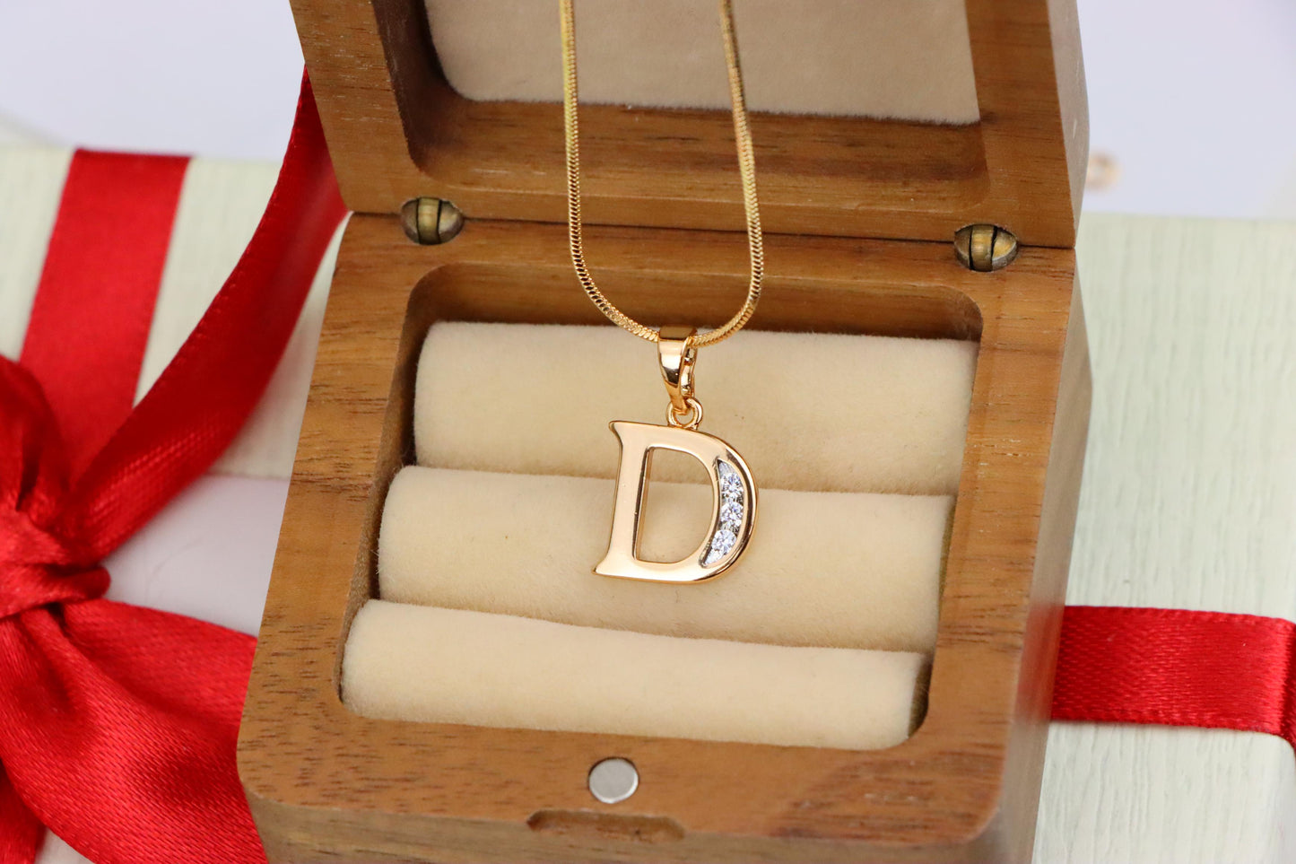 Rose Gold Letter D Pendant with Crystals – 18K Gold Plated Charm, XPPT1353 (2132-9)
