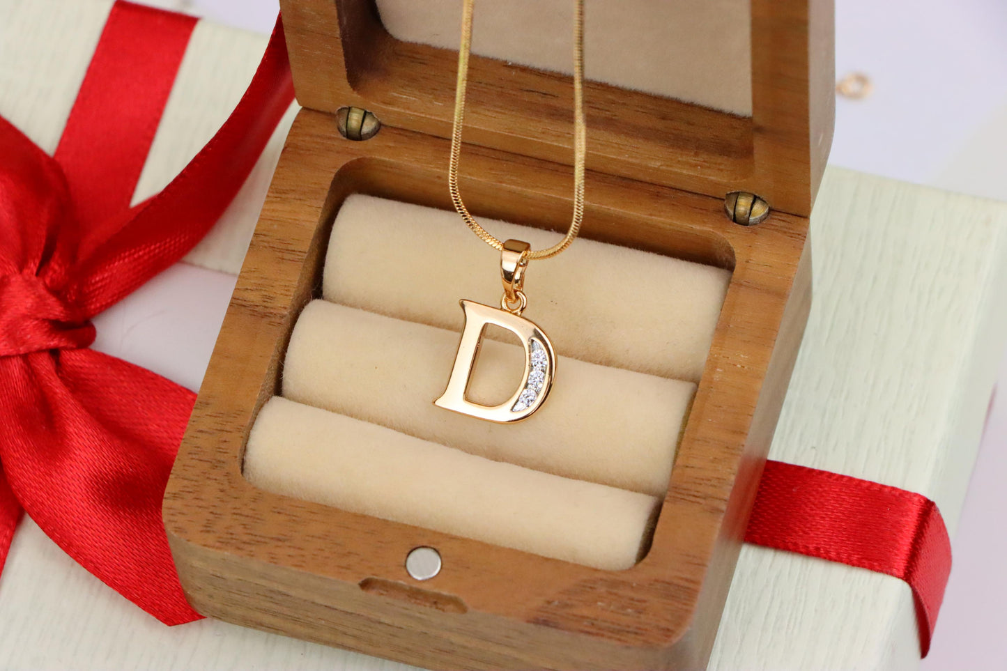 Rose Gold Letter D Pendant with Crystals – 18K Gold Plated Charm, XPPT1353 (2132-9)