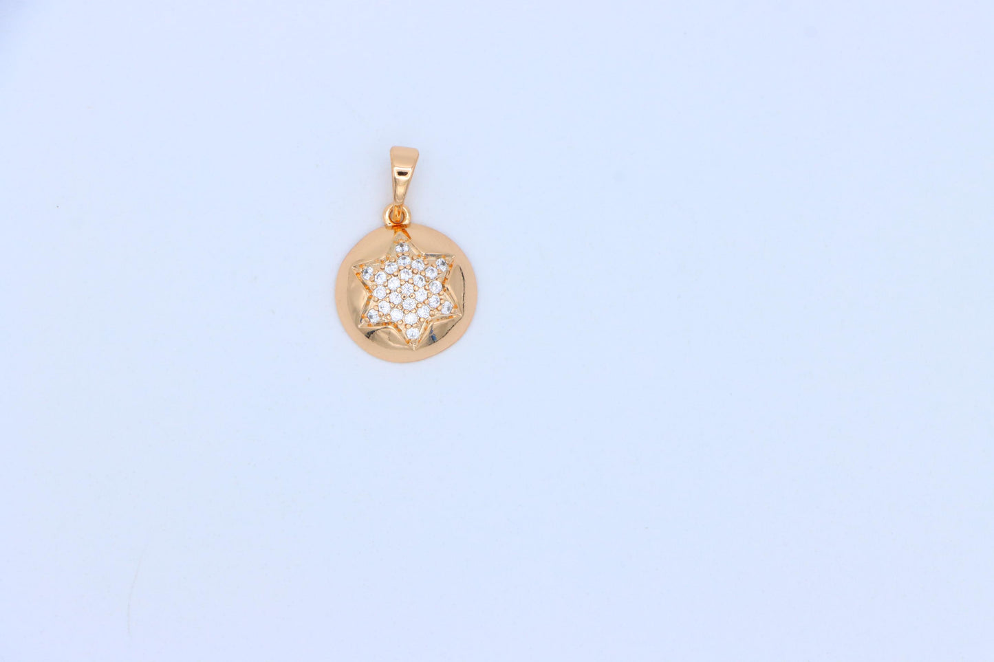 Rose Gold Round Pendant with CZ Starburst – Dainty Modern Accent, XPPT1822 (2153-10)