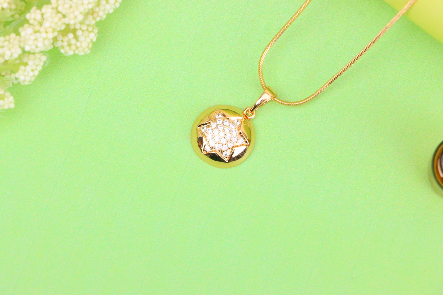 Rose Gold Round Pendant with CZ Starburst – Dainty Modern Accent, XPPT1822 (2153-10)
