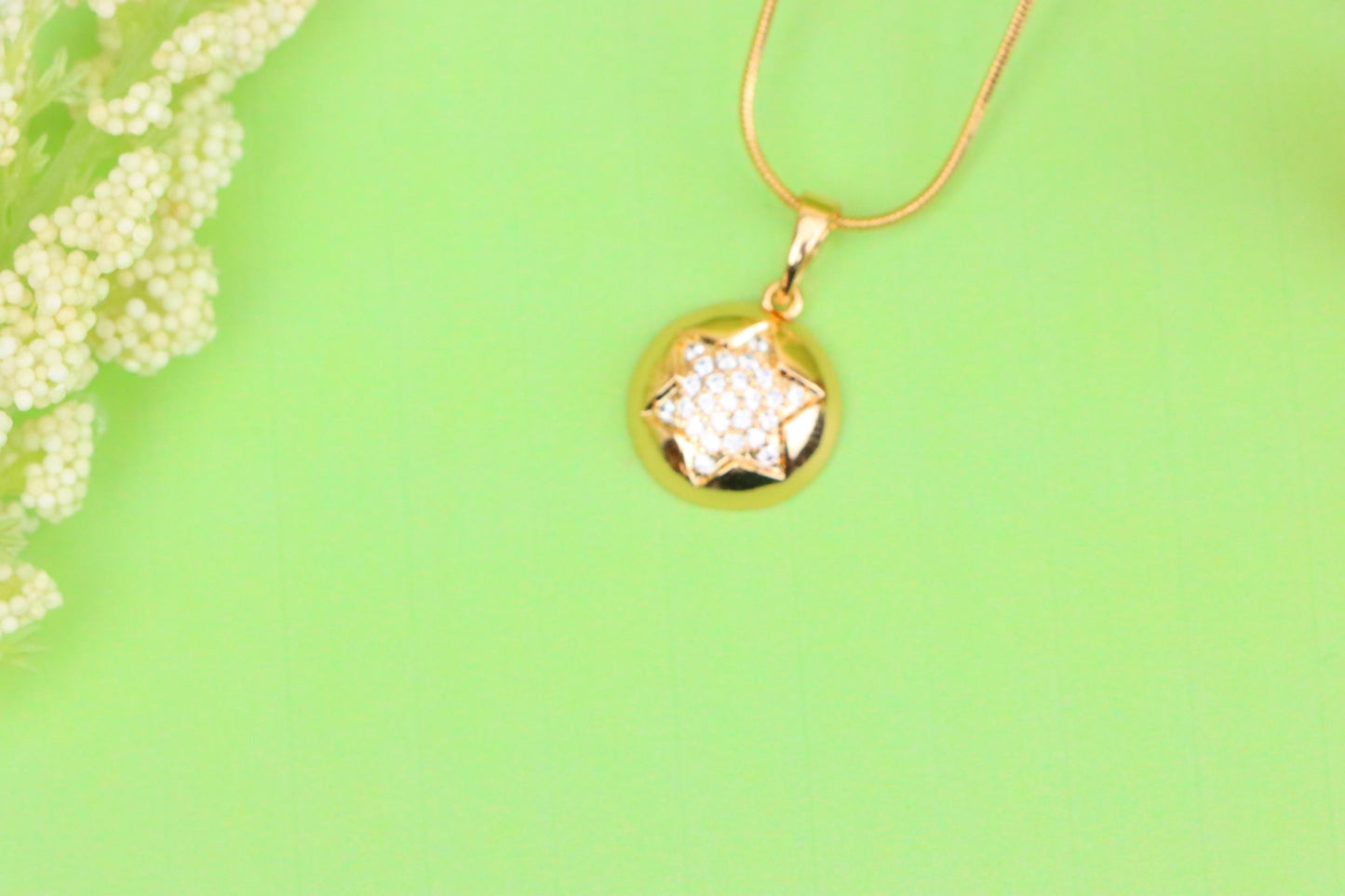 Rose Gold Round Pendant with CZ Starburst – Dainty Modern Accent, XPPT1822 (2153-10)