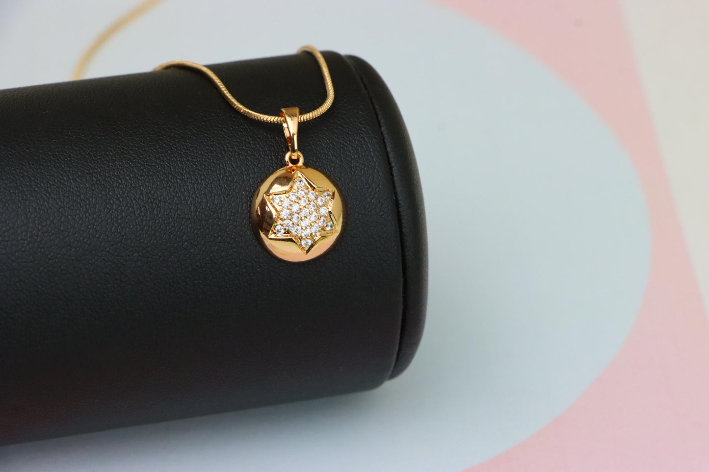 Rose Gold Round Pendant with CZ Starburst – Dainty Modern Accent, XPPT1822 (2153-10)
