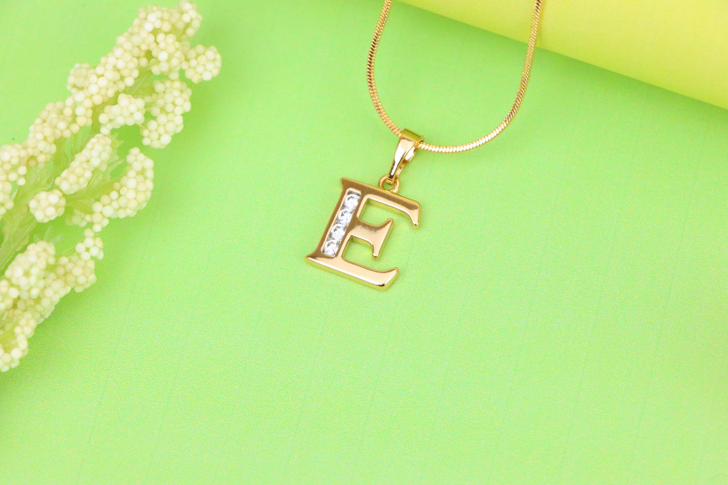 Rose Gold Letter E Pendant with Crystals – 18K Gold Plated Charm, XPPT1354 (2132-9)