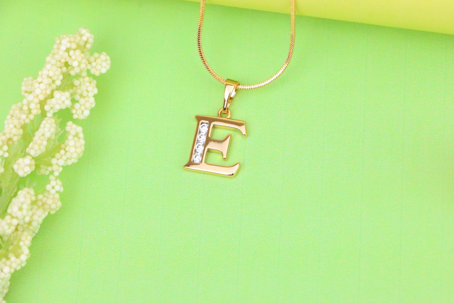 Rose Gold Letter E Pendant with Crystals – 18K Gold Plated Charm, XPPT1354 (2132-9)