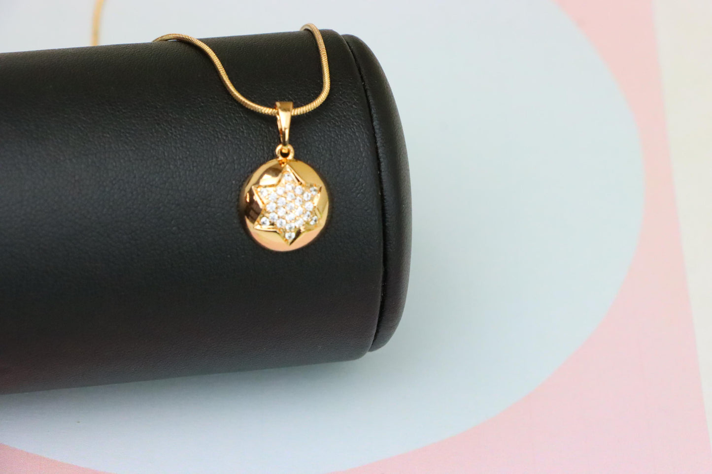 Rose Gold Round Pendant with CZ Starburst – Dainty Modern Accent, XPPT1822 (2153-10)