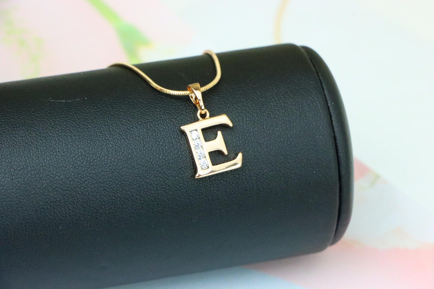 Rose Gold Letter E Pendant with Crystals – 18K Gold Plated Charm, XPPT1354 (2132-9)