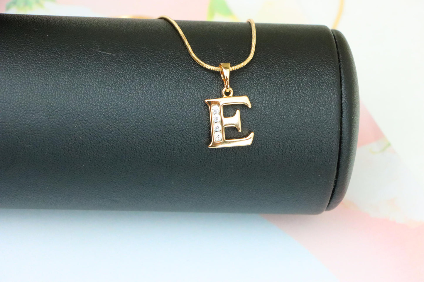 Rose Gold Letter E Pendant with Crystals – 18K Gold Plated Charm, XPPT1354 (2132-9)