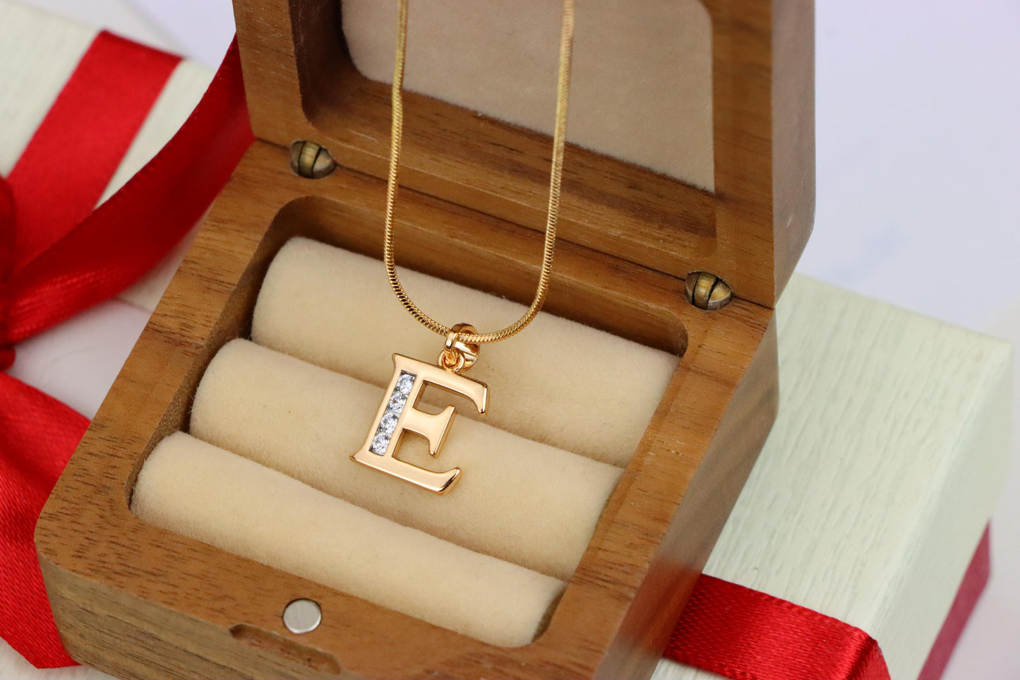 Rose Gold Letter E Pendant with Crystals – 18K Gold Plated Charm, XPPT1354 (2132-9)