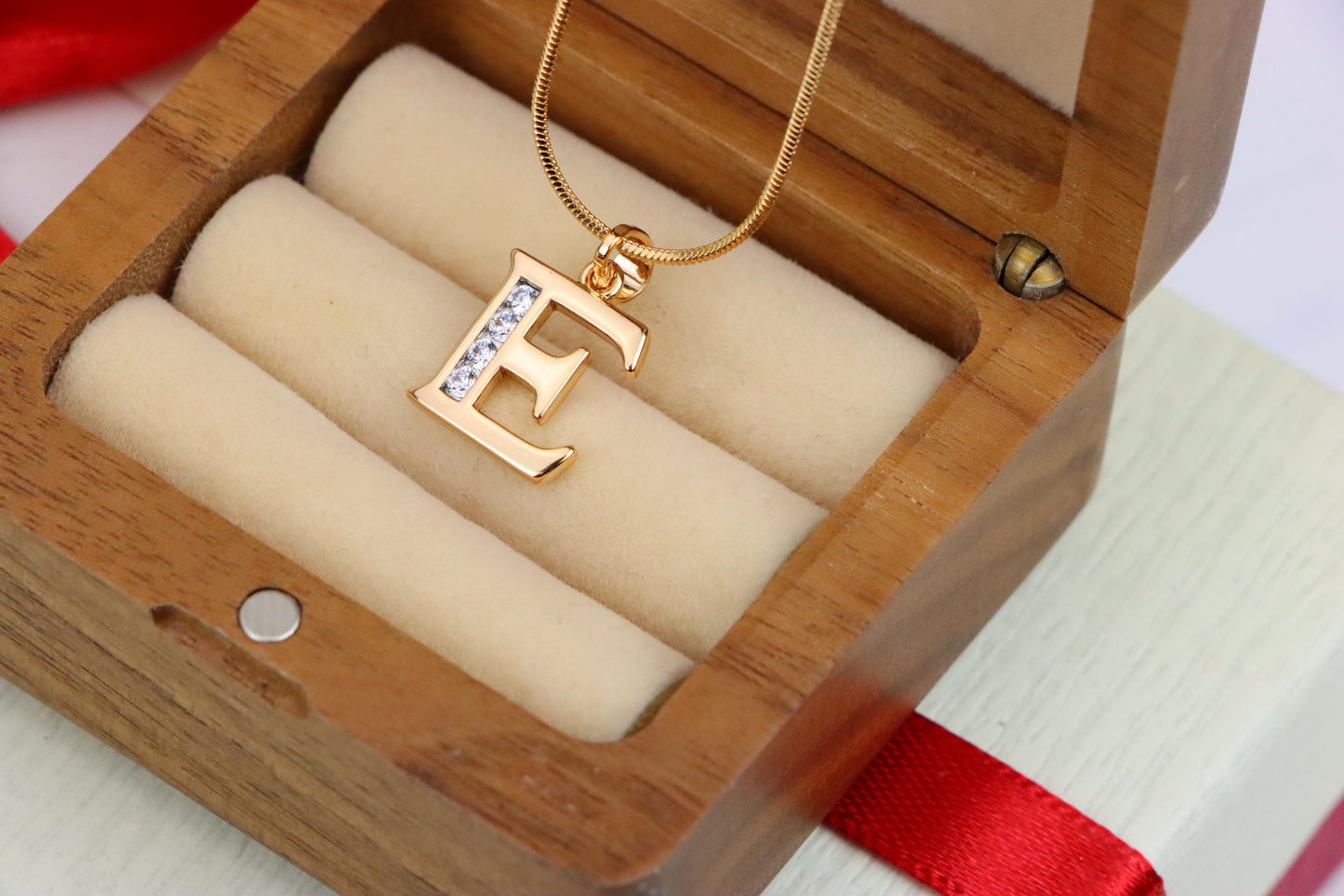 Rose Gold Letter E Pendant with Crystals – 18K Gold Plated Charm, XPPT1354 (2132-9)