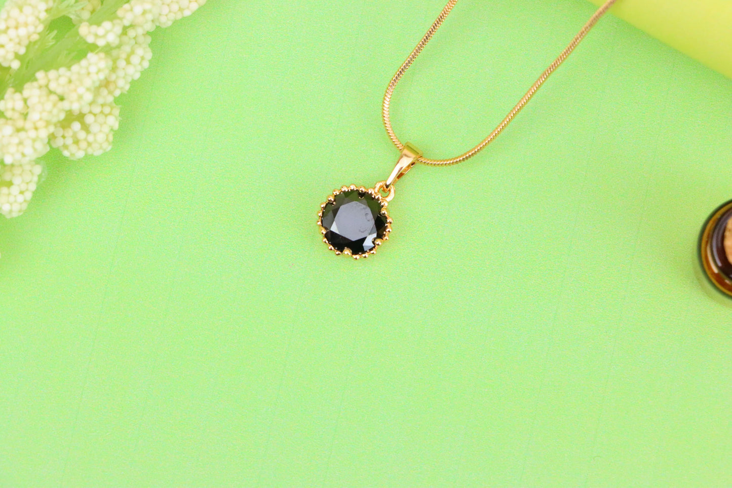 Rose Gold Round Pendant with Black Stone – Petite Chic Statement, XPPT1823 (2154-1)