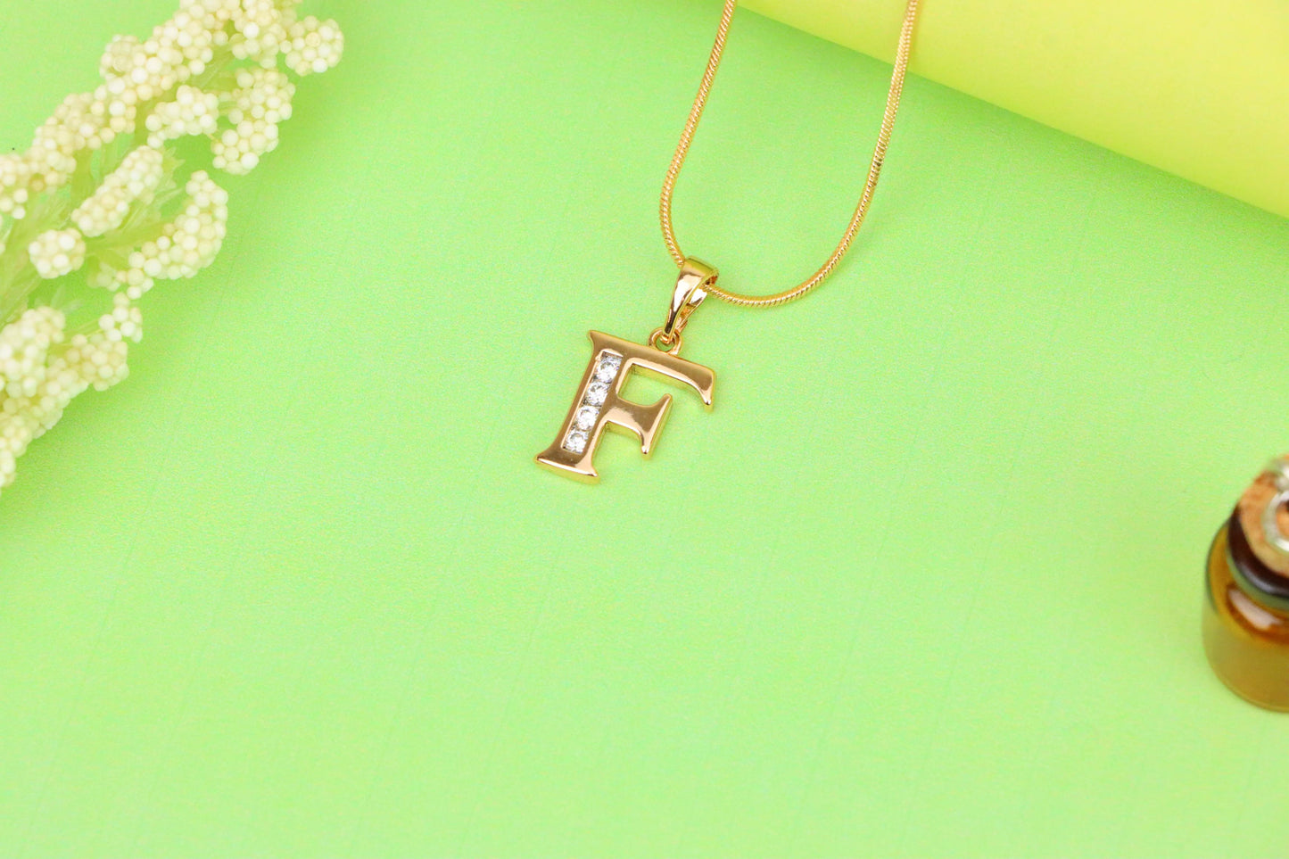 Rose Gold Letter F Pendant with Crystals – 18K Gold Plated Charm, XPPT1355 (2132-9)