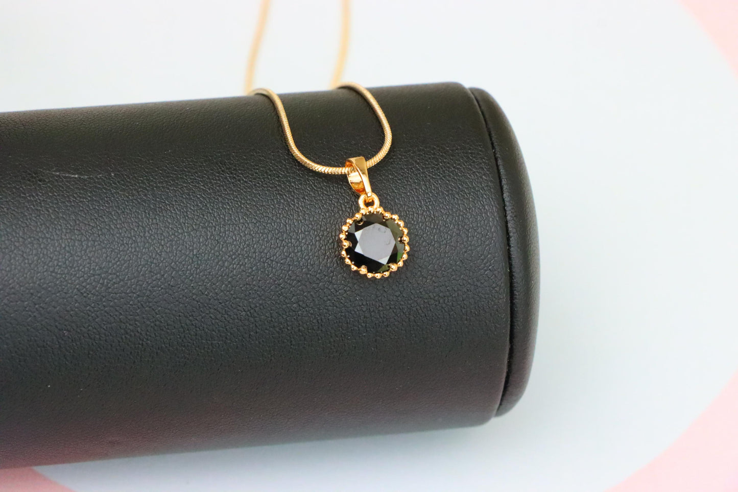 Rose Gold Round Pendant with Black Stone – Petite Chic Statement, XPPT1823 (2154-1)
