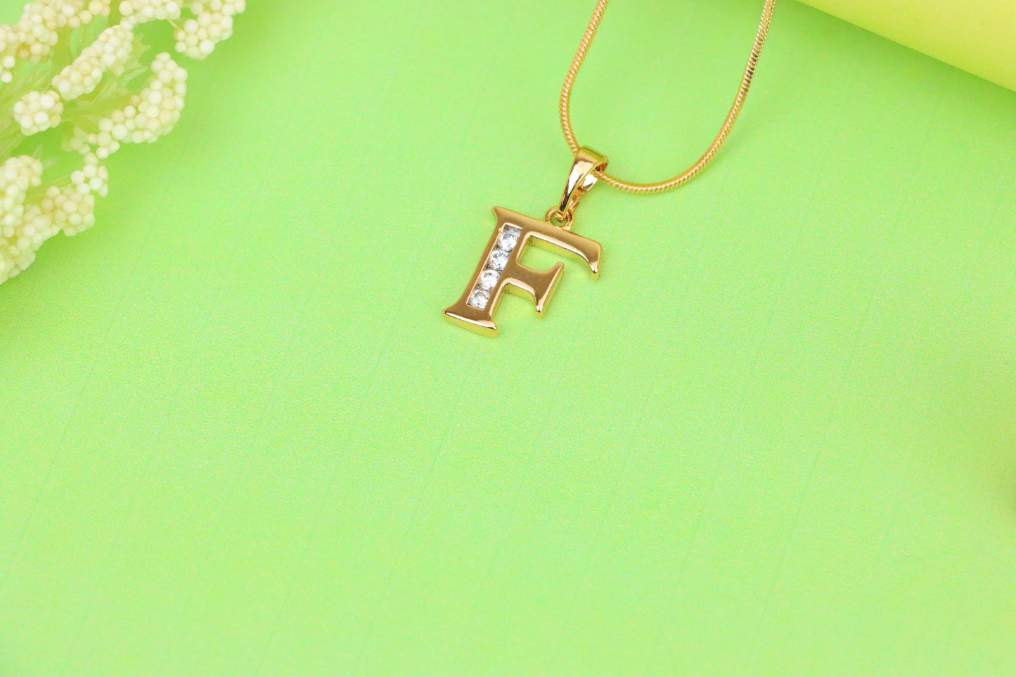 Rose Gold Letter F Pendant with Crystals – 18K Gold Plated Charm, XPPT1355 (2132-9)
