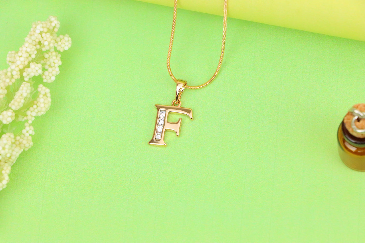 Rose Gold Letter F Pendant with Crystals – 18K Gold Plated Charm, XPPT1355 (2132-9)