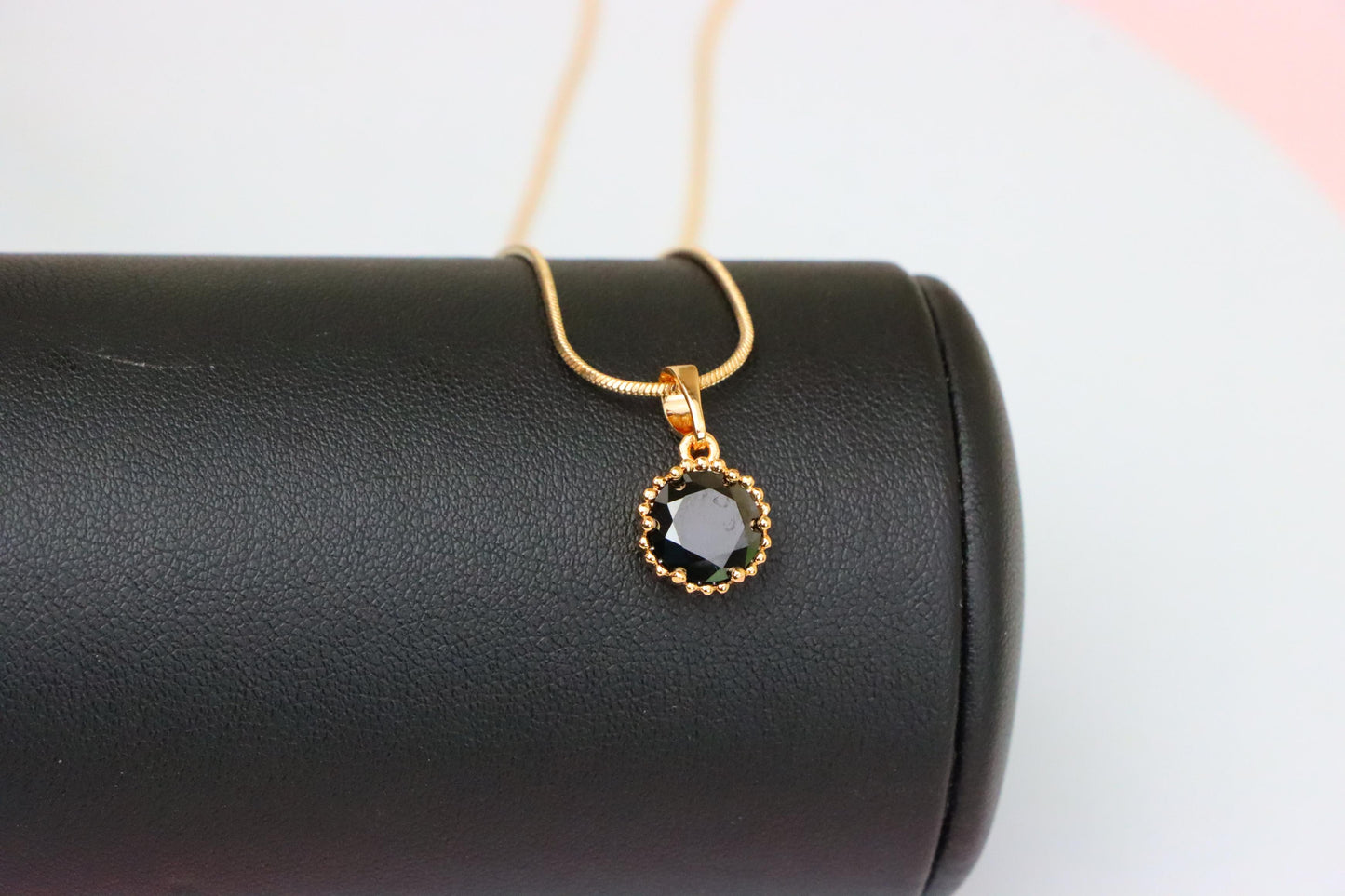 Rose Gold Round Pendant with Black Stone – Petite Chic Statement, XPPT1823 (2154-1)