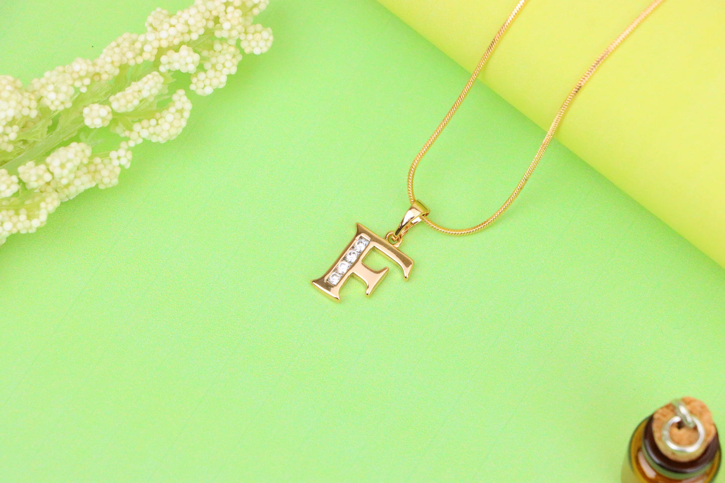 Rose Gold Letter F Pendant with Crystals – 18K Gold Plated Charm, XPPT1355 (2132-9)