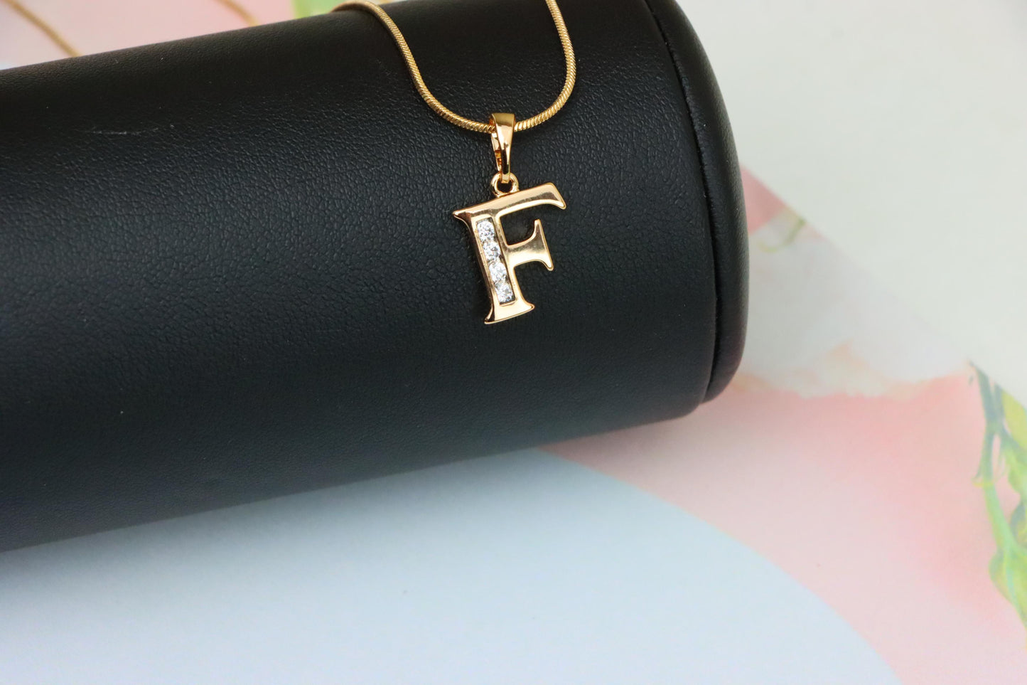 Rose Gold Letter F Pendant with Crystals – 18K Gold Plated Charm, XPPT1355 (2132-9)