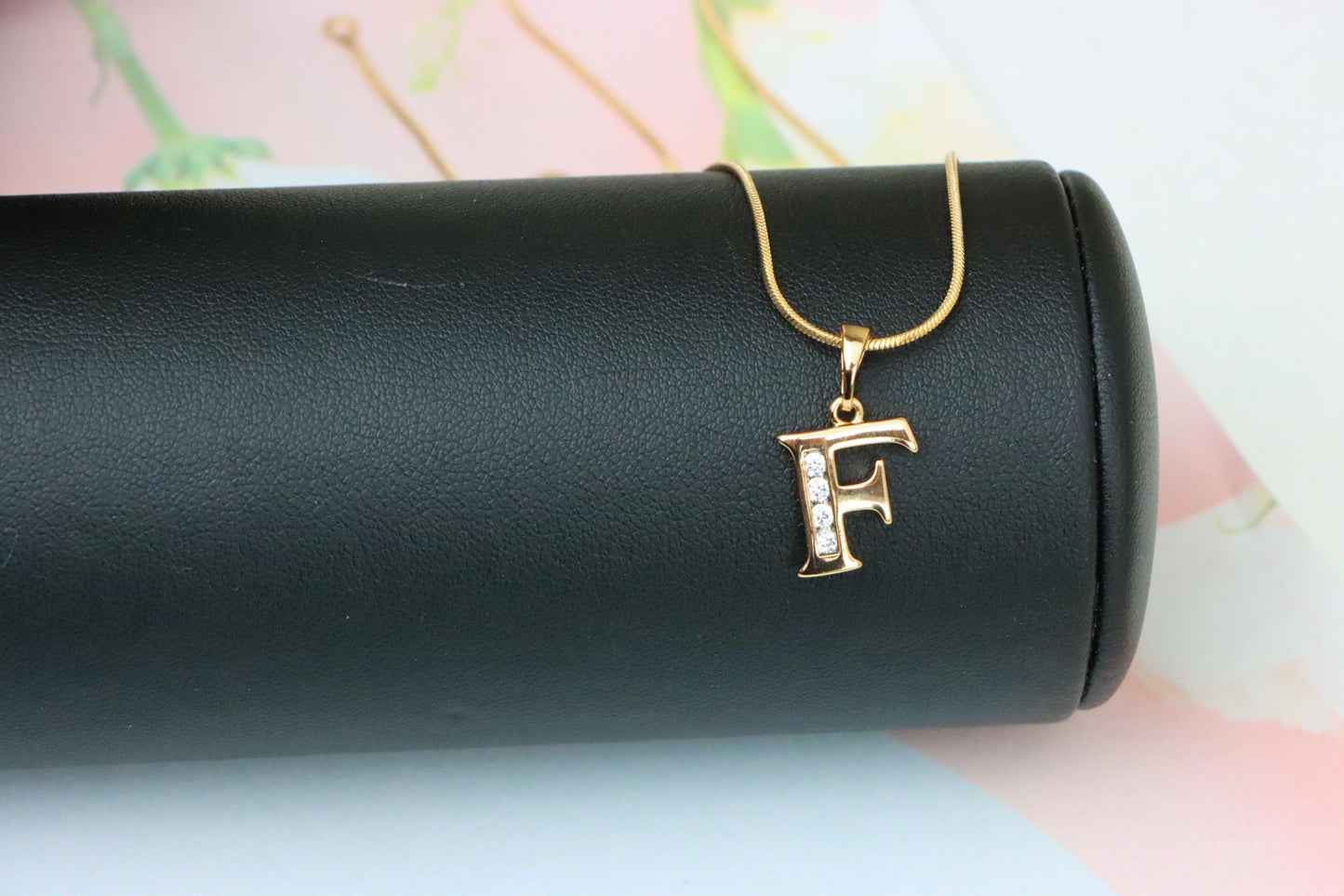 Rose Gold Letter F Pendant with Crystals – 18K Gold Plated Charm, XPPT1355 (2132-9)