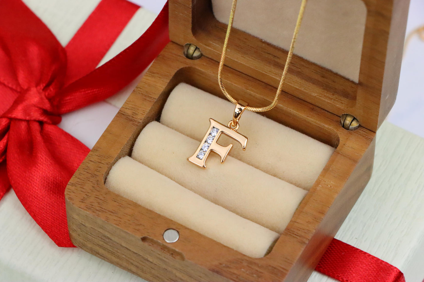Rose Gold Letter F Pendant with Crystals – 18K Gold Plated Charm, XPPT1355 (2132-9)
