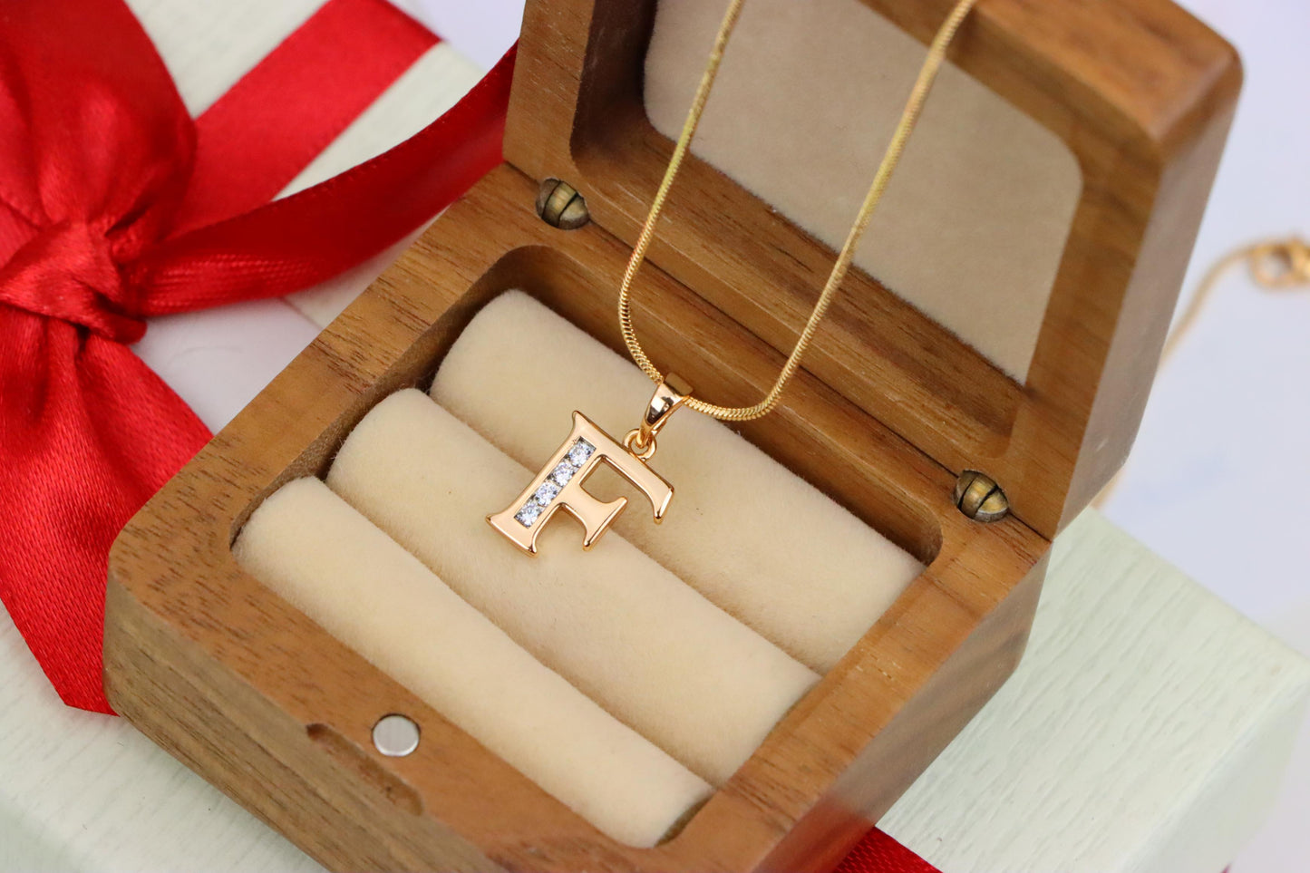 Rose Gold Letter F Pendant with Crystals – 18K Gold Plated Charm, XPPT1355 (2132-9)