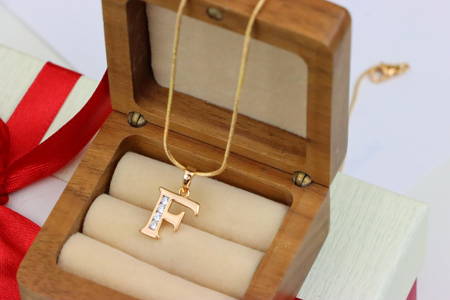 Rose Gold Letter F Pendant with Crystals – 18K Gold Plated Charm, XPPT1355 (2132-9)