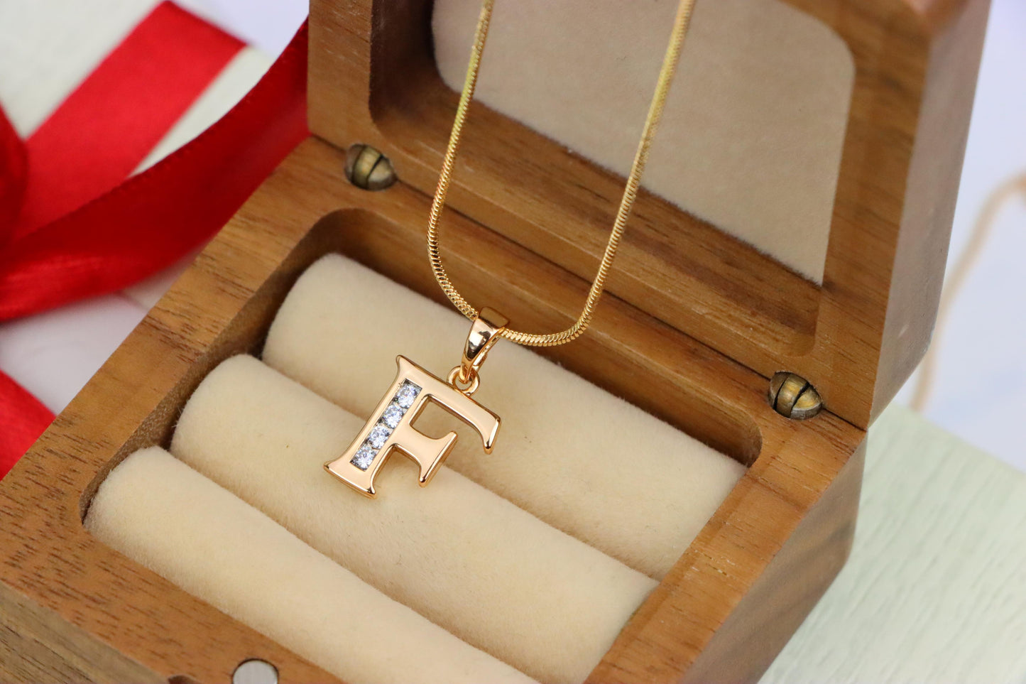 Rose Gold Letter F Pendant with Crystals – 18K Gold Plated Charm, XPPT1355 (2132-9)