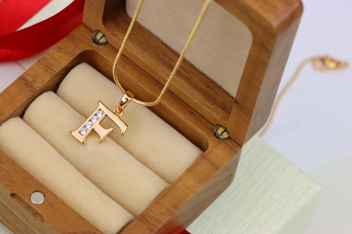 Rose Gold Letter F Pendant with Crystals – 18K Gold Plated Charm, XPPT1355 (2132-9)