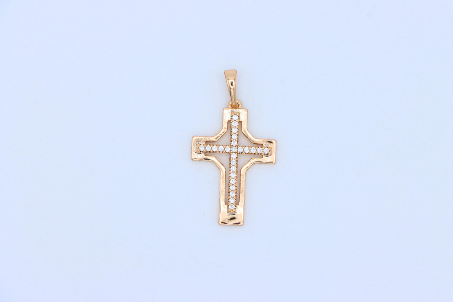 Rose Gold Cross Pendant with CZ Inlay – Classic Polished Design, XPPT1825 (2154-3)
