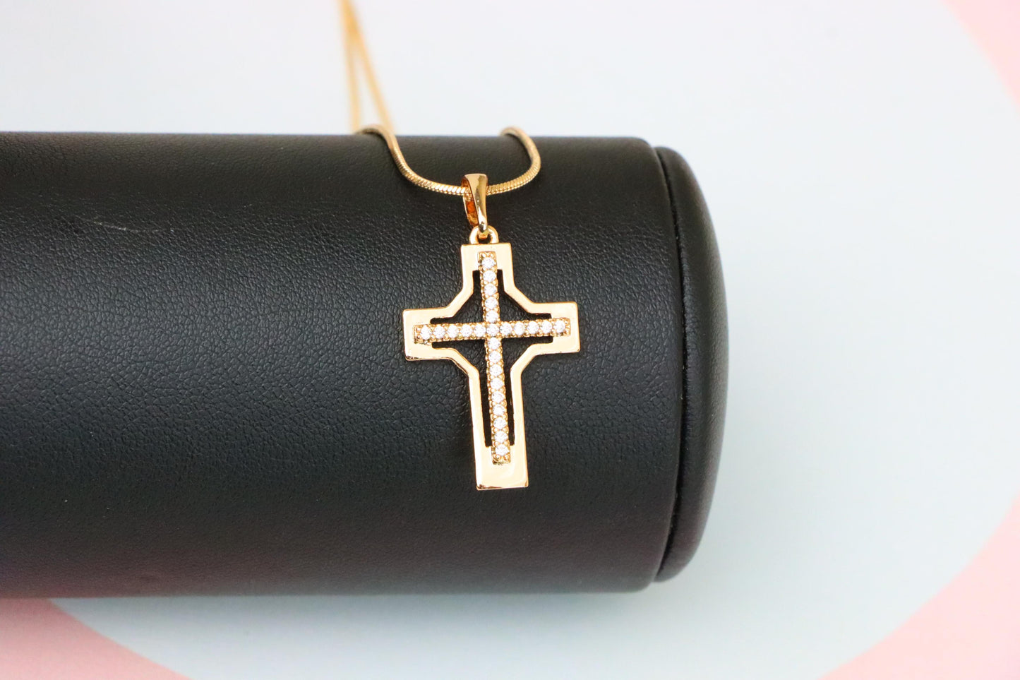 Rose Gold Cross Pendant with CZ Inlay – Classic Polished Design, XPPT1825 (2154-3)