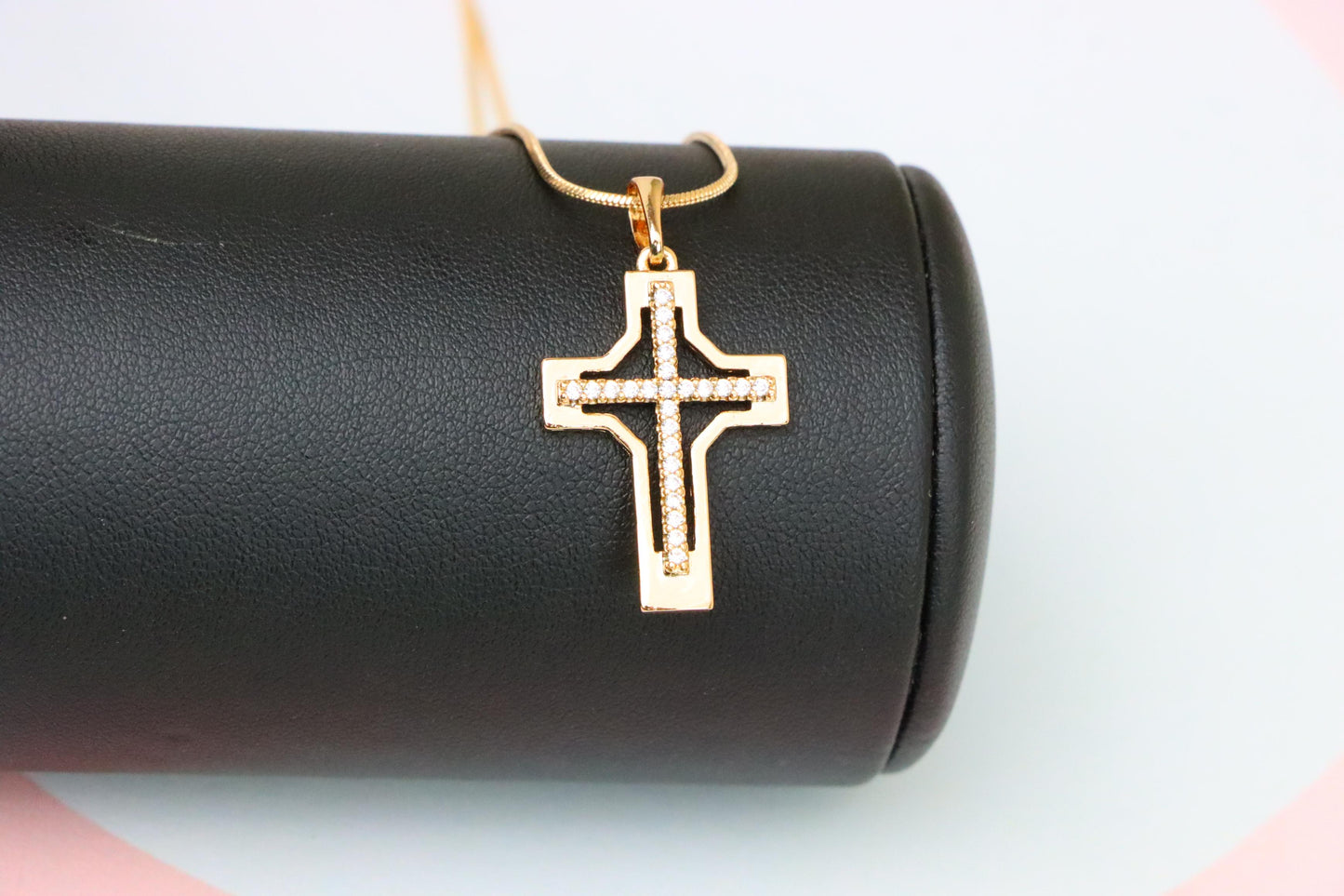 Rose Gold Cross Pendant with CZ Inlay – Classic Polished Design, XPPT1825 (2154-3)