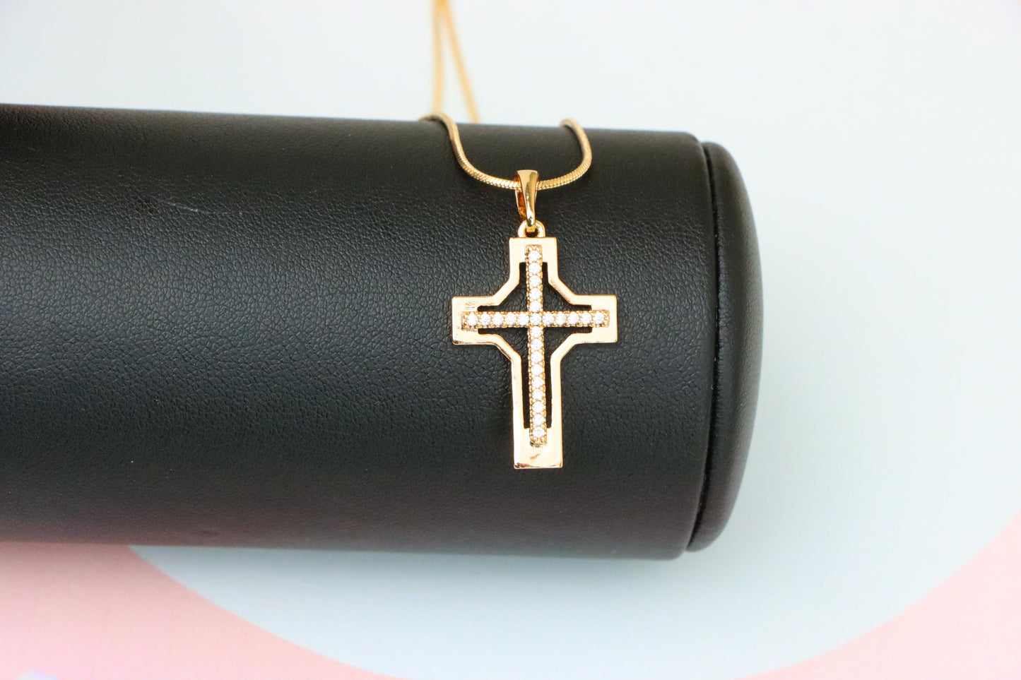 Rose Gold Cross Pendant with CZ Inlay – Classic Polished Design, XPPT1825 (2154-3)