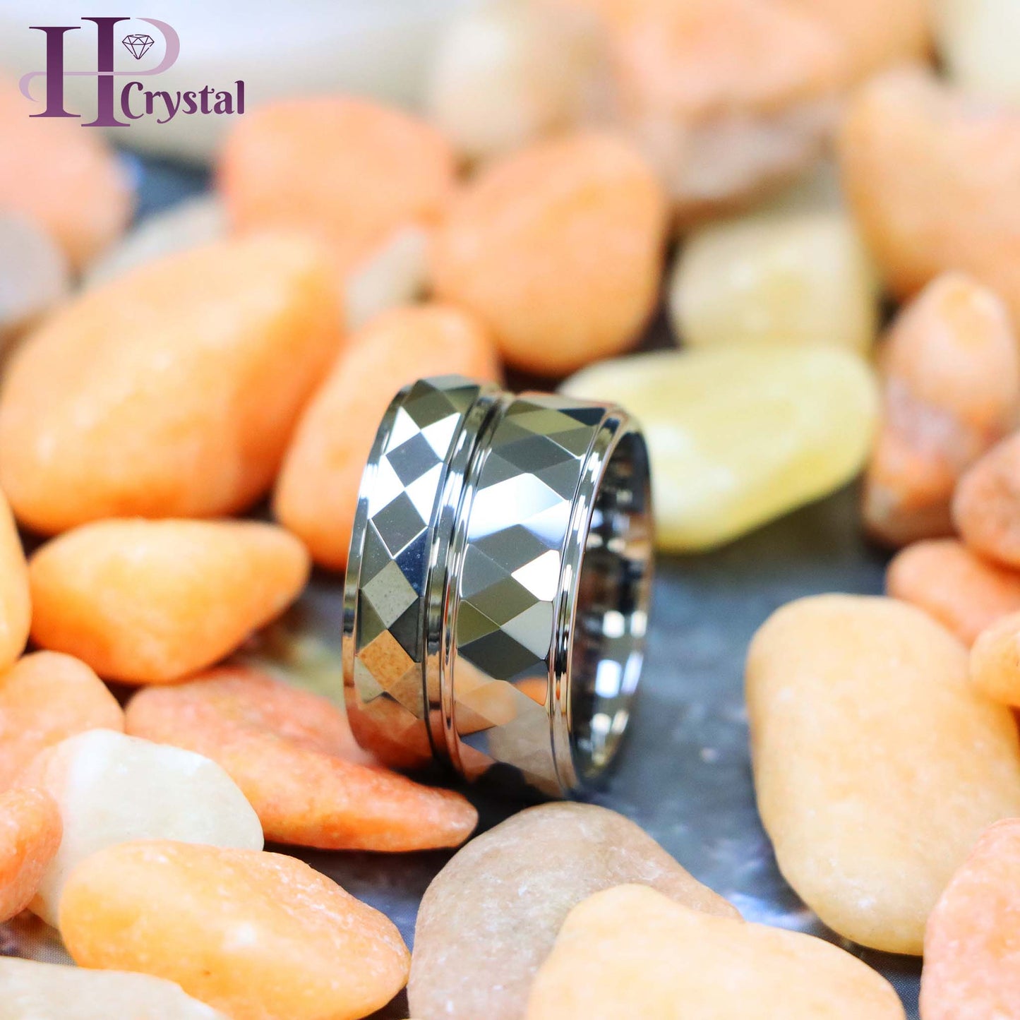 Domed Faceted Ring Stepped Edge Tungsten Ring
