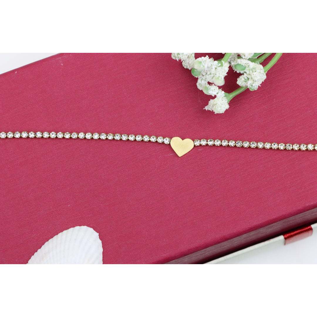 Elegant Heart Charm Yellow Bracelet with Crystal Accents, XPBL0666 (2067-5)