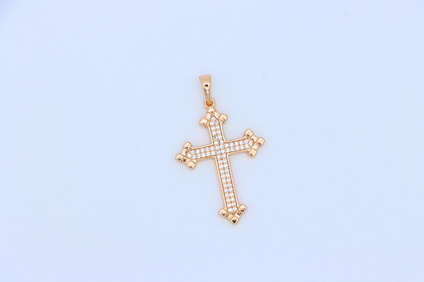 Ornate Rose Gold Cross Pendant with CZ – Regal Textured Detailing, XPPT1826 (2154-4)
